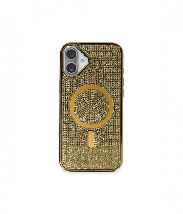 Newface iPhone 16 Plus Kılıf Diamond Magsafe Kapak - Gold
