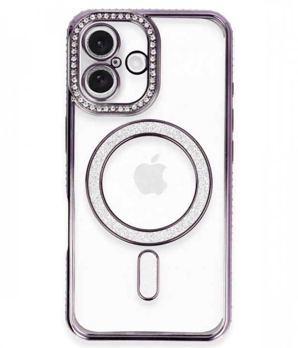 Newface iPhone 16 Plus Kılıf Joke Simli Magneticsafe Kılıf - Derin Mor