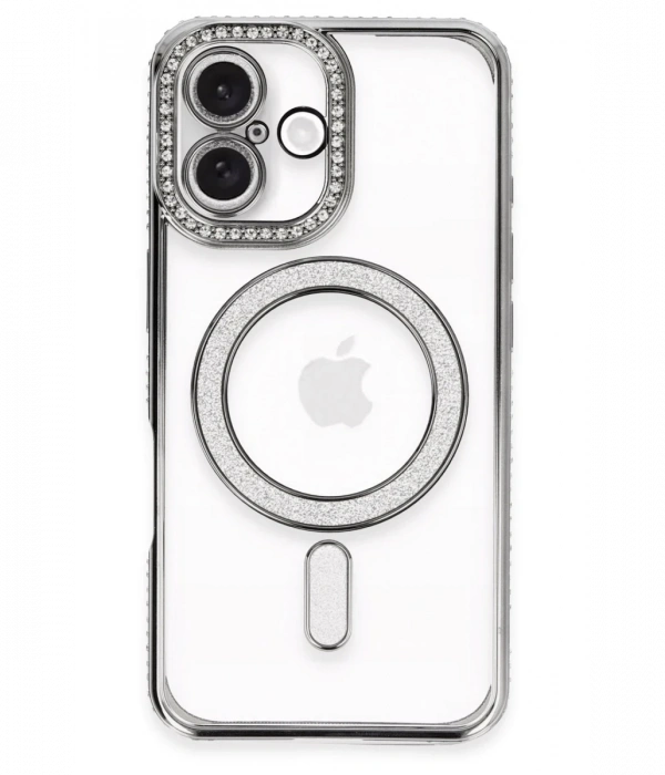 Newface iPhone 16 Plus Kılıf Joke Simli Magneticsafe Kılıf - Gri
