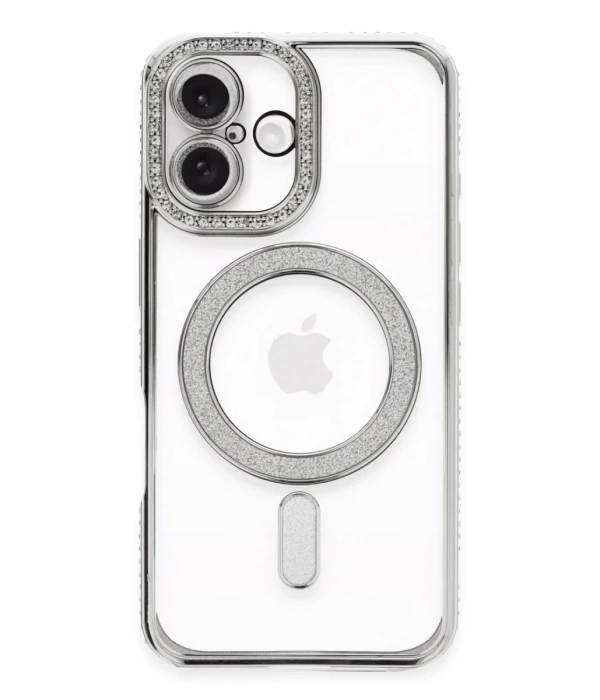Newface iPhone 16 Plus Kılıf Joke Simli Magneticsafe Kılıf - Gümüş