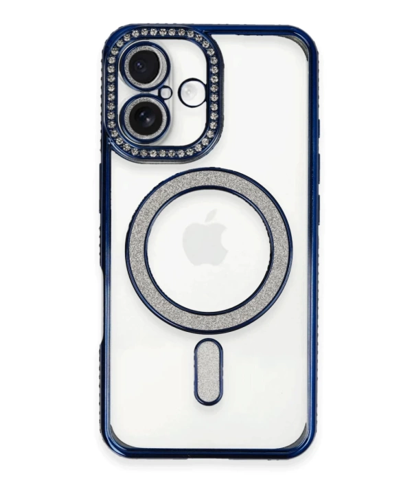 Newface iPhone 16 Plus Kılıf Joke Simli Magneticsafe Kılıf - Lacivert