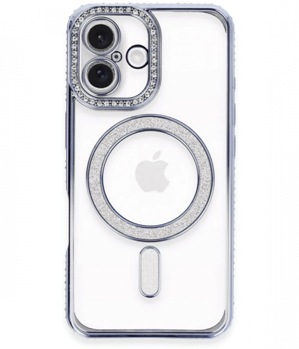 Newface iPhone 16 Plus Kılıf Joke Simli Magneticsafe Kılıf - Mavi