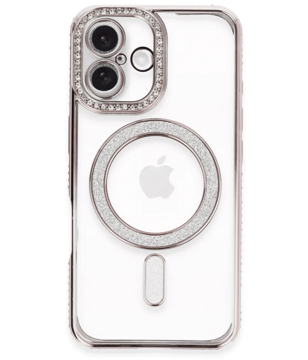Newface iPhone 16 Plus Kılıf Joke Simli Magneticsafe Kılıf - Pembe