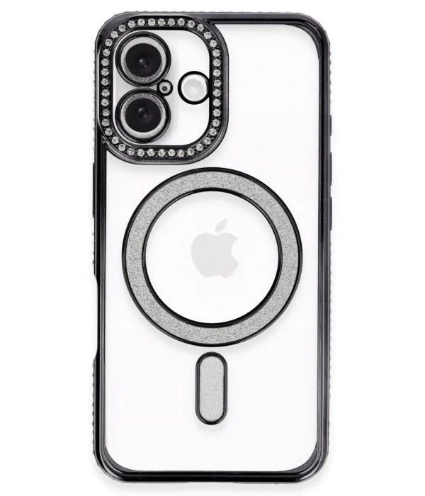 Newface iPhone 16 Plus Kılıf Joke Simli Magneticsafe Kılıf - Siyah