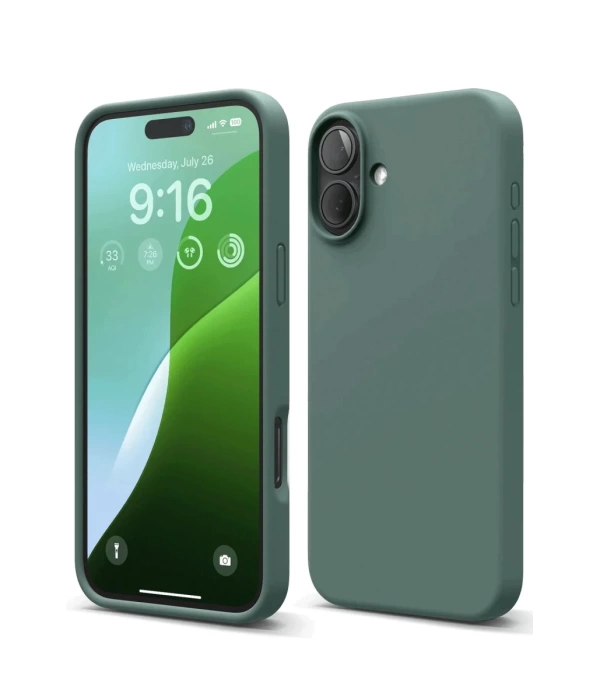Newface iPhone 16 Plus Kılıf Nano içi Kadife Silikon - Koyu Yeşil
