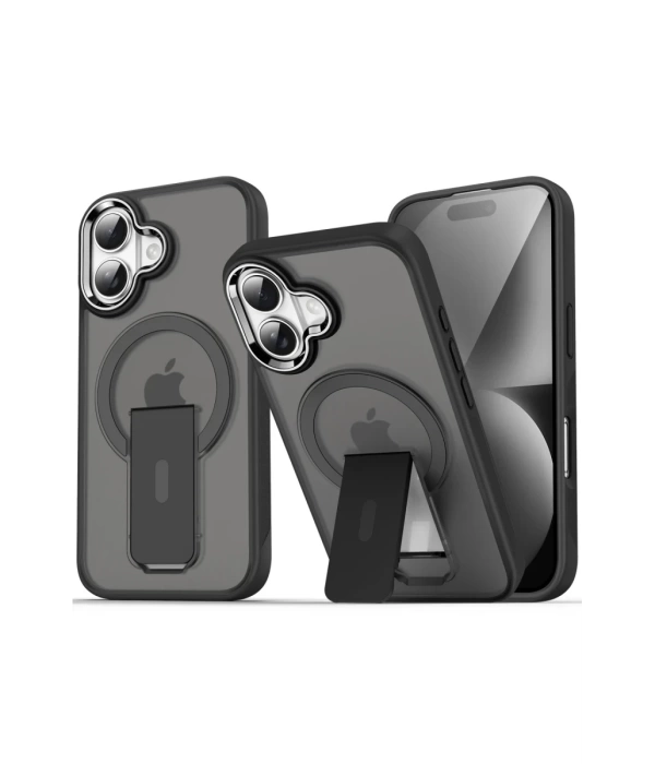 Newface iPhone 16 Plus Kılıf Tork Magsafe Standlı Kapak - Siyah