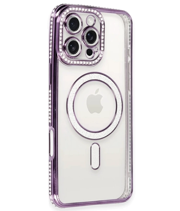Newface iPhone 16 Pro Kılıf Joke Simli Magneticsafe Kılıf - Derin Mor