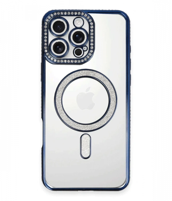 Newface iPhone 16 Pro Kılıf Joke Simli Magneticsafe Kılıf - Lacivert