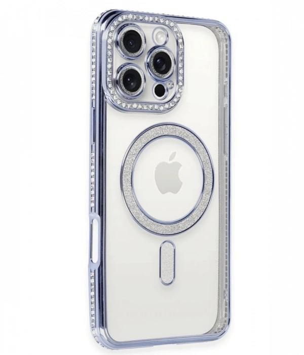 Newface iPhone 16 Pro Kılıf Joke Simli Magneticsafe Kılıf - Mavi