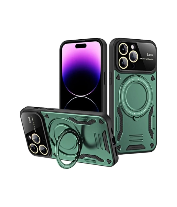 Newface iPhone 16 Pro Kılıf Joy Lens Standlı Kapak - Koyu Yeşil