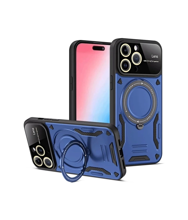 Newface iPhone 16 Pro Kılıf Joy Lens Standlı Kapak - Lacivert