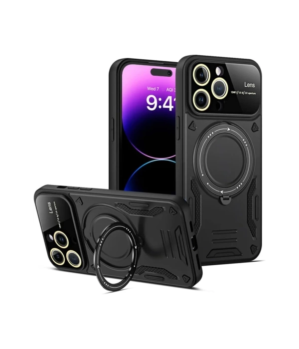 Newface iPhone 16 Pro Kılıf Joy Lens Standlı Kapak - Siyah