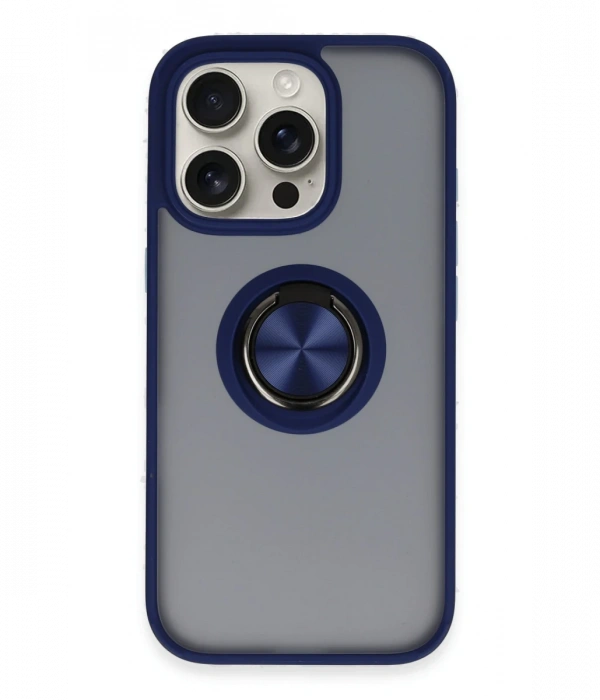 Newface iPhone 16 Pro Kılıf Montreal Yüzüklü Silikon Kapak - Lacivert
