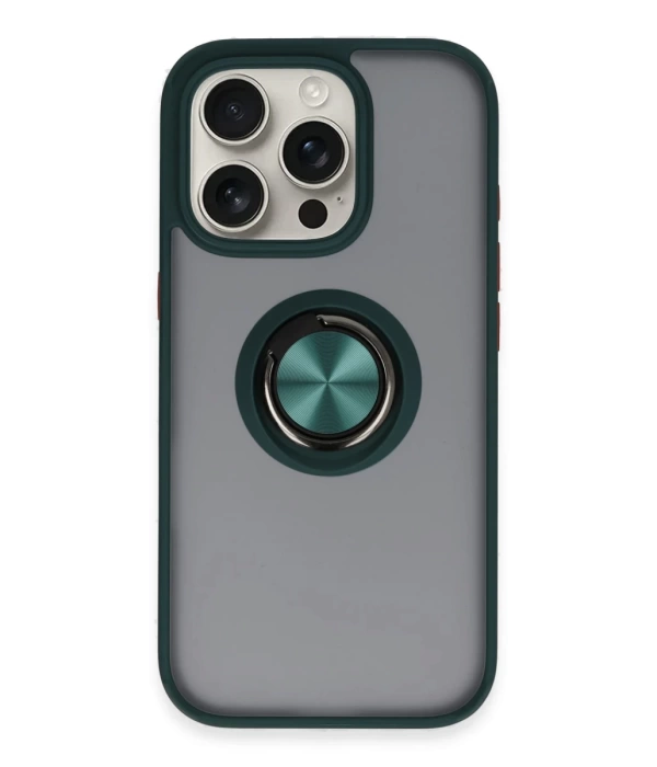 Newface iPhone 16 Pro Kılıf Montreal Yüzüklü Silikon Kapak - Yeşil