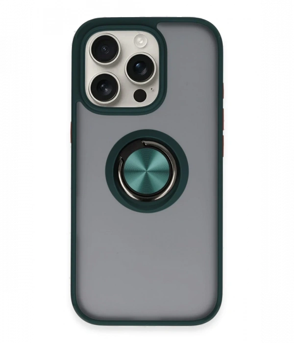 Newface iPhone 16 Pro Kılıf Montreal Yüzüklü Silikon Kapak - Yeşil