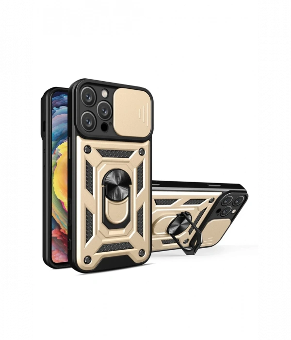 Newface iPhone 16 Pro Kılıf Pars Lens Yüzüklü Silikon - Gold