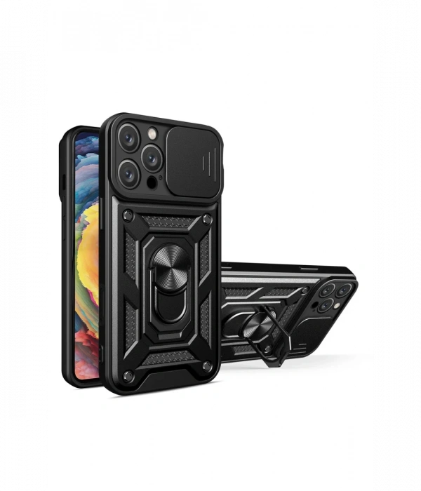Newface iPhone 16 Pro Kılıf Pars Lens Yüzüklü Silikon - Siyah