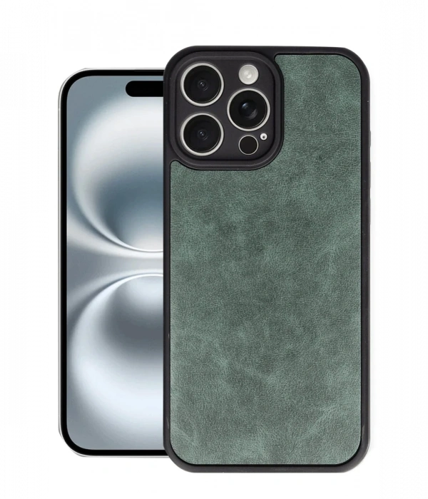 Newface iPhone 16 Pro Max Kılıf Aras Deri Kapak - Koyu Yeşil