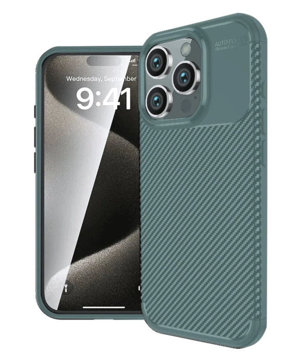 Newface iPhone 16 Pro Max Kılıf Auto Focus Karbon Kapak - Koyu Yeşil