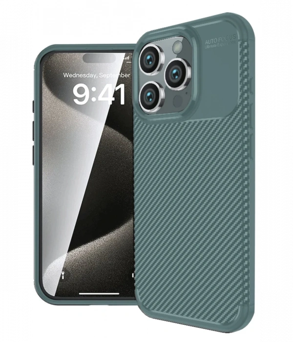Newface iPhone 16 Pro Max Kılıf Auto Focus Karbon Kapak - Koyu Yeşil