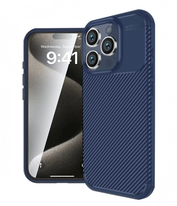 Newface iPhone 16 Pro Max Kılıf Auto Focus Karbon Kapak - Lacivert