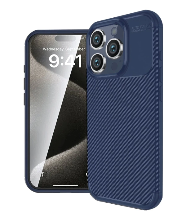 Newface iPhone 16 Pro Max Kılıf Auto Focus Karbon Kapak - Lacivert