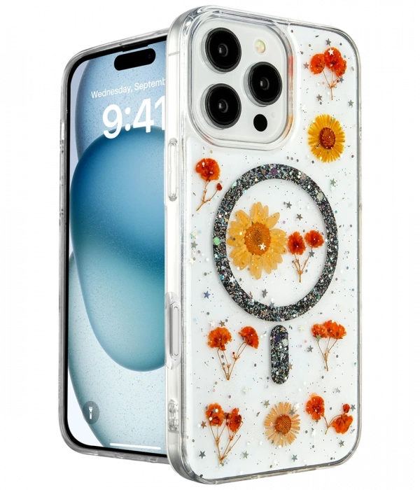 Newface iPhone 16 Pro Max Kılıf Daisy Simli Magsafe Kapak - Siyah