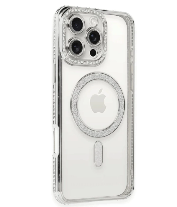 Newface iPhone 16 Pro Max Kılıf Joke Simli Magneticsafe Kılıf - Gümüş