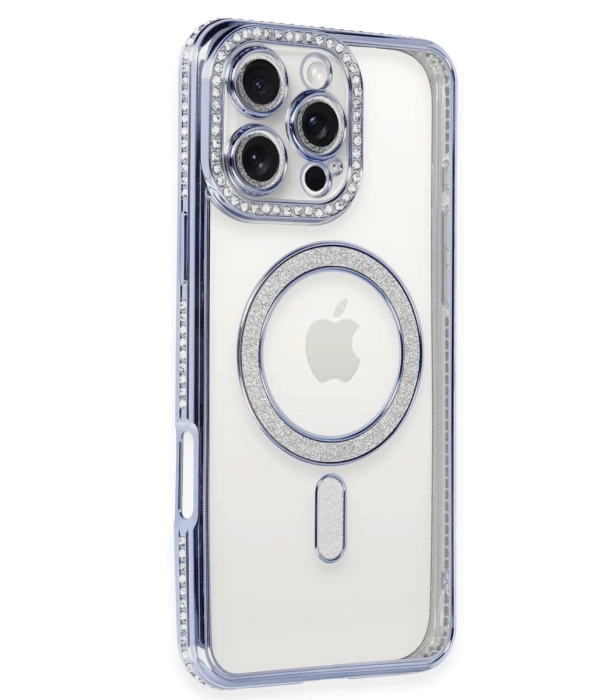 Newface iPhone 16 Pro Max Kılıf Joke Simli Magneticsafe Kılıf - Mavi