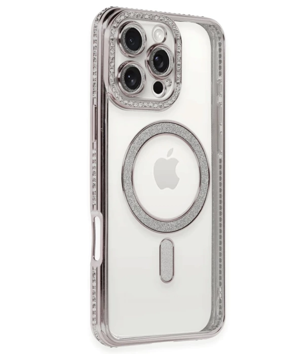 Newface iPhone 16 Pro Max Kılıf Joke Simli Magneticsafe Kılıf - Pembe
