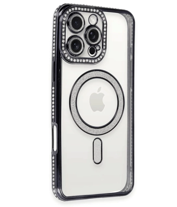 Newface iPhone 16 Pro Max Kılıf Joke Simli Magneticsafe Kılıf - Siyah