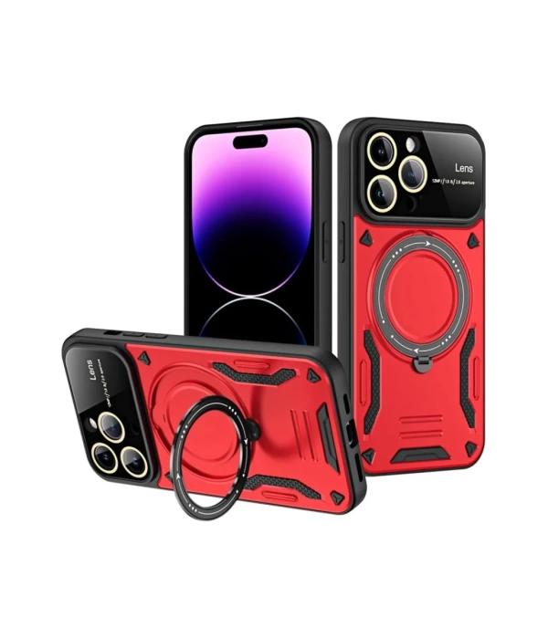 Newface iPhone 16 Pro Max Kılıf Joy Lens Standlı Kapak - Kırmızı