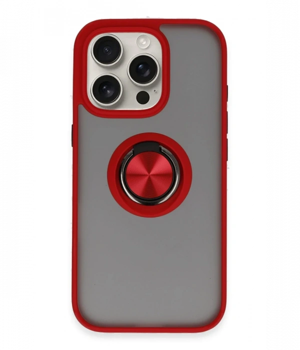 Newface iPhone 16 Pro Max Kılıf Montreal Yüzüklü Silikon Kapak - Kırmızı