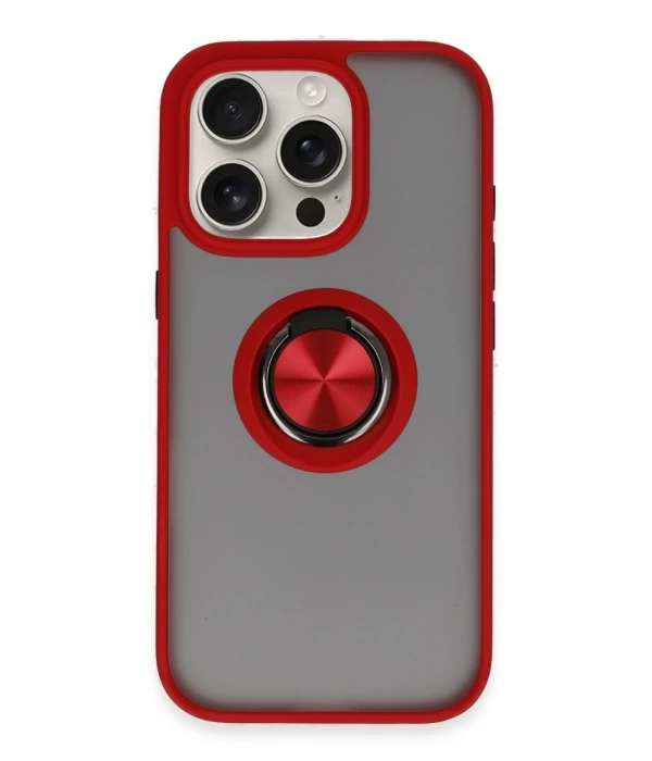 Newface iPhone 16 Pro Max Kılıf Montreal Yüzüklü Silikon Kapak - Kırmızı