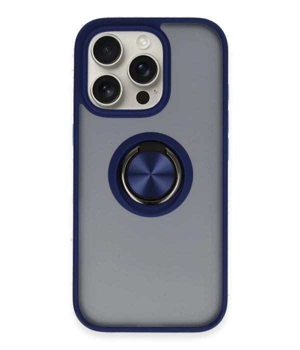 Newface iPhone 16 Pro Max Kılıf Montreal Yüzüklü Silikon Kapak - Lacivert