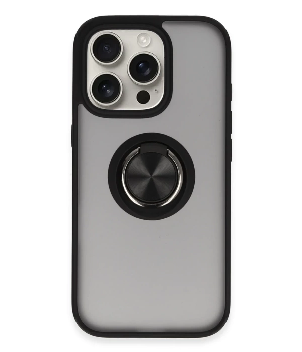 Newface iPhone 16 Pro Max Kılıf Montreal Yüzüklü Silikon Kapak - Siyah