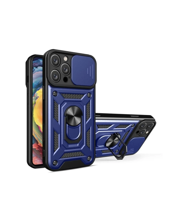 Newface iPhone 16 Pro Max Kılıf Pars Lens Yüzüklü Silikon - Lacivert