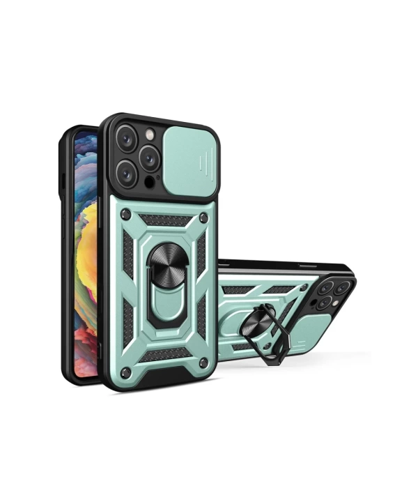 Newface iPhone 16 Pro Max Kılıf Pars Lens Yüzüklü Silikon - Yeşil