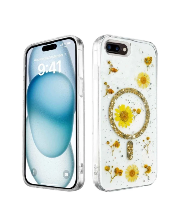 Newface iPhone 7 Kılıf Daisy Simli Magsafe Kapak - Gold