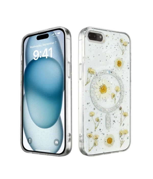 Newface iPhone 7 Kılıf Daisy Simli Magsafe Kapak - Gümüş