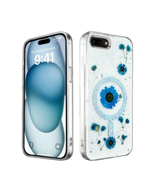 Newface iPhone 7 Kılıf Daisy Simli Magsafe Kapak - Mavi