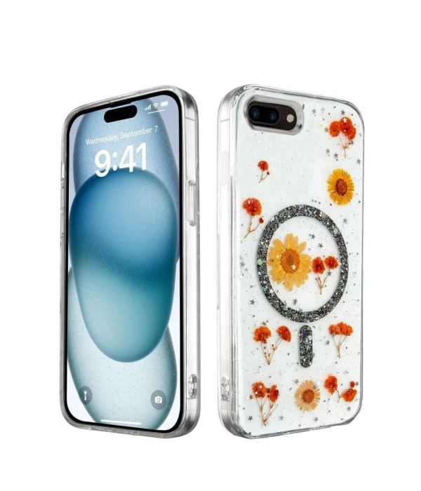 Newface iPhone 7 Kılıf Daisy Simli Magsafe Kapak - Siyah
