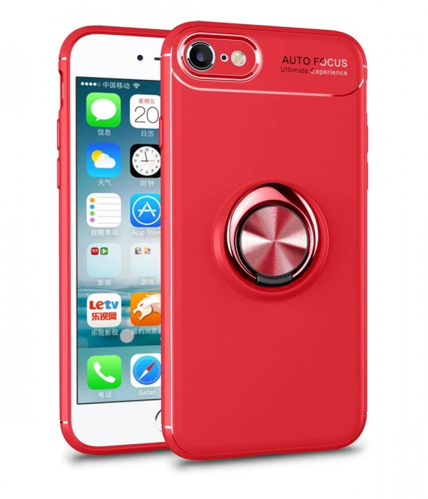 Newface iPhone 7 Kılıf Range Yüzüklü Silikon - Kırmızı