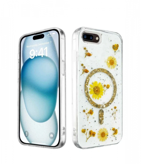 Newface iPhone 7 Plus Kılıf Daisy Simli Magsafe Kapak - Gold