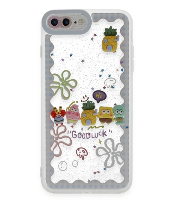 Newface iPhone 7 Plus Kılıf Sweet Desenli Silikon Kapak - Açık Mavi