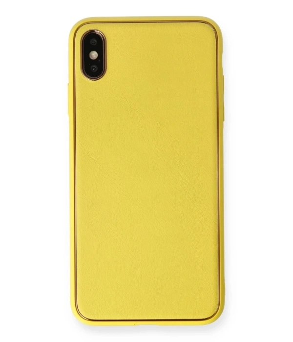 Newface iPhone XS Max Kılıf Coco Deri Silikon Kapak - Sarı