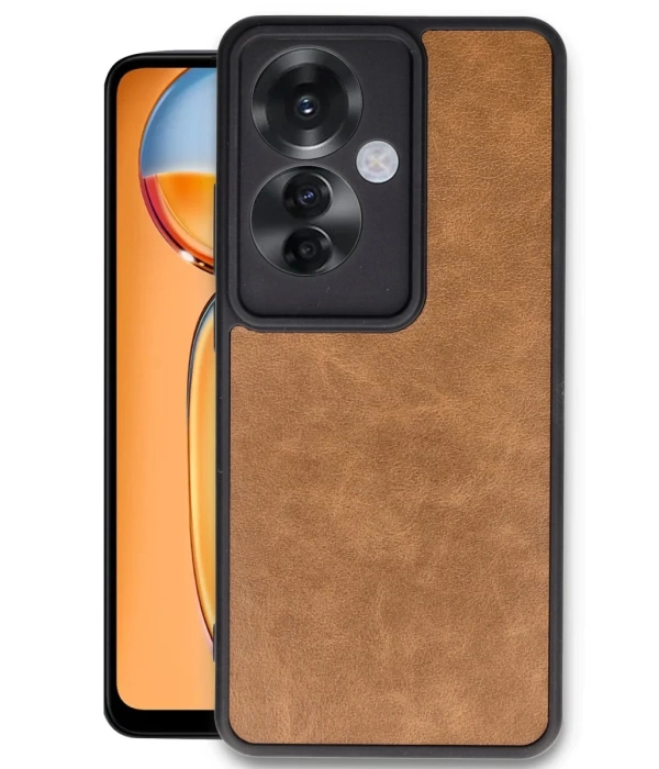 Newface Oppo Reno 11F Kılıf Aras Deri Kapak - Taba