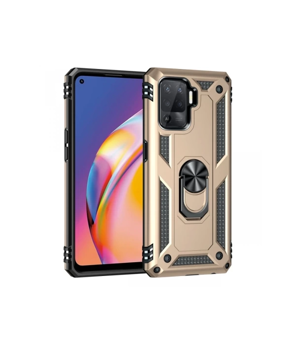 Newface Oppo Reno 5 Lite Kılıf Sofya Yüzüklü Silikon Kapak - Gold