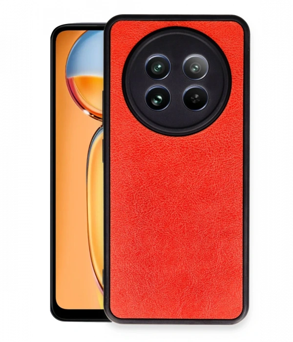 Newface Realme 12 5G Kılıf Aras Deri Kapak - Kırmızı