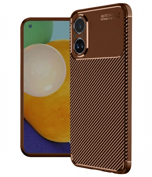 Realme 12 Lite Kılıf Auto Focus Karbon Kapak - Kahverengi